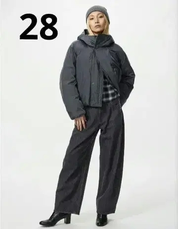 유니클로 배기 커브 청바지 다크 그레이 28