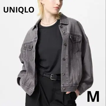 택 포함 미사용 UNIQLO 데님 오버 사이즈 자켓 그레이 M 사이즈