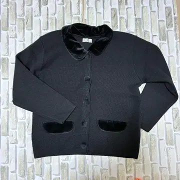 빈티지 벨벳 옷깃 장식 포켓 블랙 니트 가디건