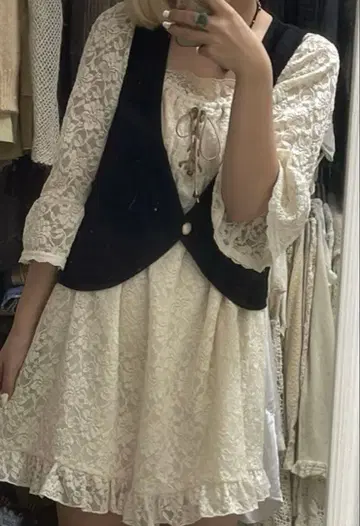 발레코어 갸루 코케트코어 모리걸 튜닉 프릴 레이스 y2k