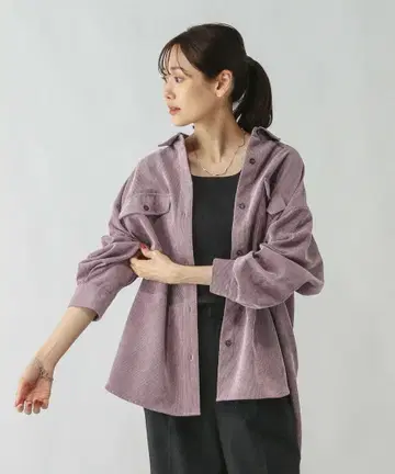 미사용 글로벌 워크 코듀로이 긴팔 셔츠 퍼플