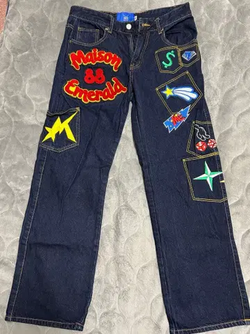 자수 데님 팬츠