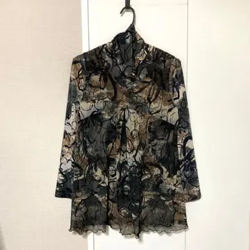 꽃무늬 터틀넥과 튜닉 세트 블랙 x 브라운