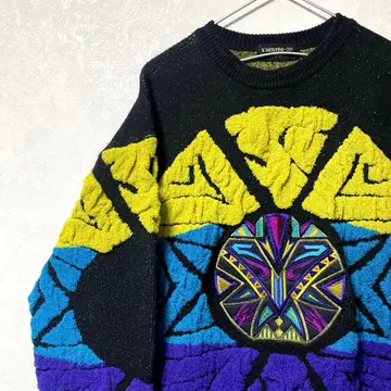 디자인 니트 올 패턴 자수 빈티지 레트로 아트 기발한 멀티 컬러