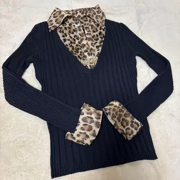 [ 레어 새상품급 ] MARS 마즈 레오파드 무늬 카라 부착 니트