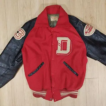 레드/블랙 바시티 자켓 울/가죽