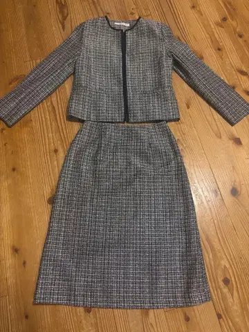 컨디션 최상 ef-de 체크 무늬 트위드 스커트 수트 7호