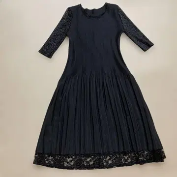 블랙 레이스 플리츠 원피스 드레스