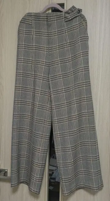 체크 와이드 팬츠 허리밴딩