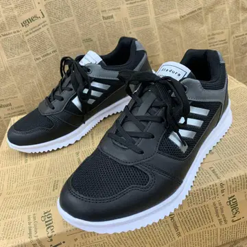 새상품 남성용 24.5cm 경량 통굽 레트로 러닝 스니커즈 블랙 2277