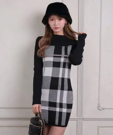 LIP SERVICE 악센트 체크 자카드 원피스 미니 원피스