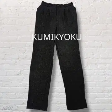 [쿠미교쿠] 레이온 혼방 스트레이트 팬츠 프론트 버튼 클린 블랙 (3)