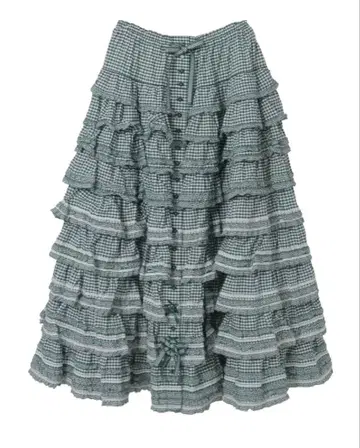 핑크하우스 깅엄 체크 롱 스커트 그린