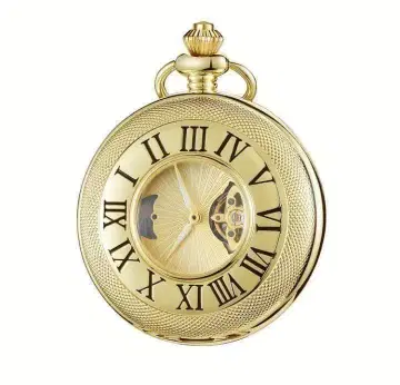 골드 로마 숫자 수동 와인딩 회중시계