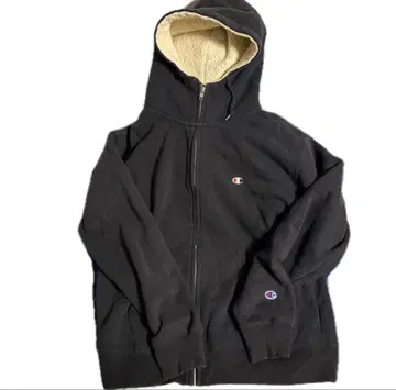 Champion 지퍼 후드티 블랙 남성용 안감 보아 XL 따뜻한