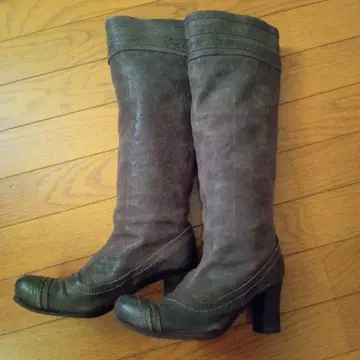 HIPS 다크 브라운 가죽 롱 부츠 앤티크풍 가죽