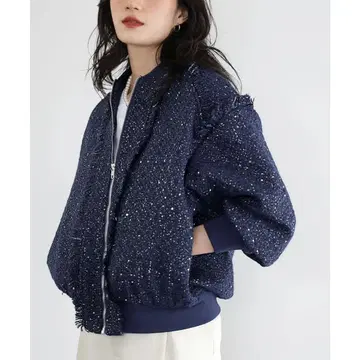 새상품 엘프랭크 ELFRANK 라메 트위드 블루종 자켓 네이비