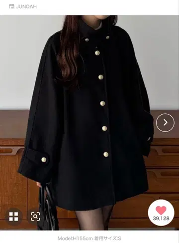 골드 버튼 미들 코트 블랙 M 사이즈 callautia