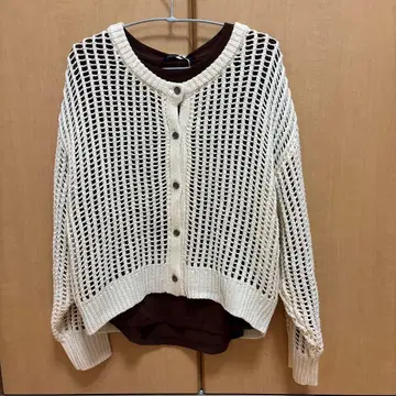 [ 택 포함 새상품 ] 시스루 짜임 긴팔 가디건 앙상블