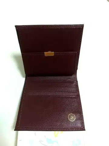 황궁 국화 문양 가죽 와인 레드 버건디 고급 소가죽 접이식 지갑