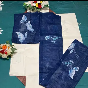 네이비 컬러 꽃무늬 면 유카타 프리 사이즈 단의