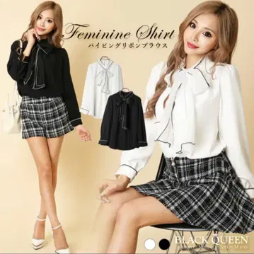 BLACK QUEEN 파이핑 리본 블라우스