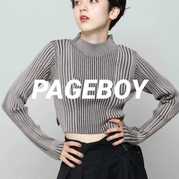 페이지 보이 모카 바이컬러 리브 하이넥 숏 니트 상의 새상품급