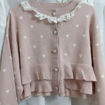 MA*RS 프리메로 하트 무늬 가디건 핑크 니트
