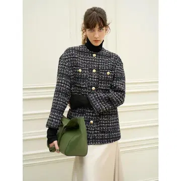 미라 오웬 포켓 디자인 롱 트위드 자켓