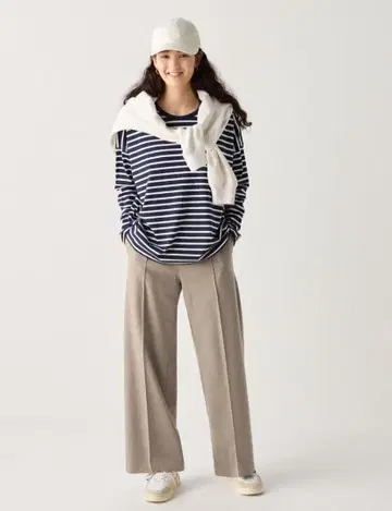 유니클로 브러쉬드 저지 와이드 팬츠 베이지