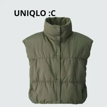 UNIQLO C 다운 크롭 베스트 다운 베스트 짧은 기장 올리브