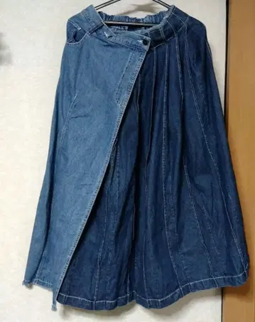 데님 플레어 스커트 다크 블루 랩 스타일