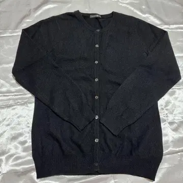 타카시마야 캐시미어 100% 블랙 크루넥 가디건