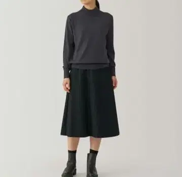 무인양품/스트레치 기모 플레어 스커트 블랙