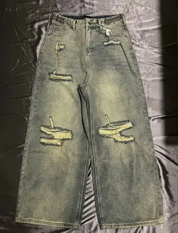 데미지 데님 가공 배기