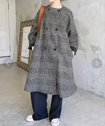 spick and span W 슬라이버 노카라 체크 판초 코트 38