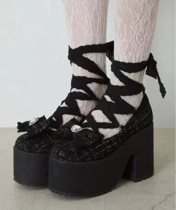 Ank Rouge 트위드 발레코어 슈즈 블랙