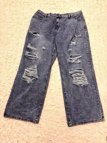 [ SHEIN ] (3XL) 데미지 가공 라이트 블루 데님 남성용