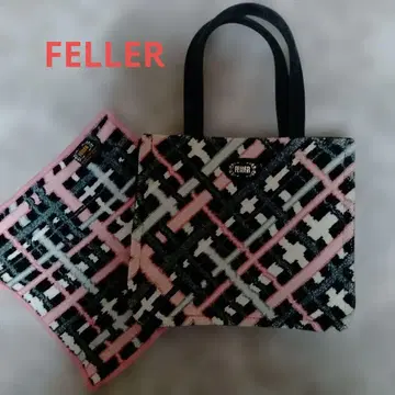 (최종 가격) FELLER 격자 무늬 핸드백과 세트인 손수건 레어템