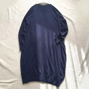 미즈이로 인드 V넥 롱 니트 원피스 울 혼방 네이비