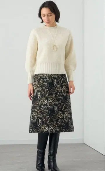 ANAYI 샤기 페이즐리 A라인 스커트