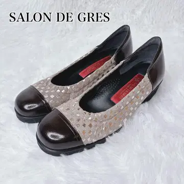 미사용급 살롱 드 그레이 에나멜 웨지솔 발레 슈즈 EEE 통굽