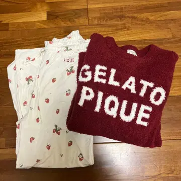 젤라또피케 베비모코 로고 풀오버와 스트로베리 패턴 롱 팬츠 세트