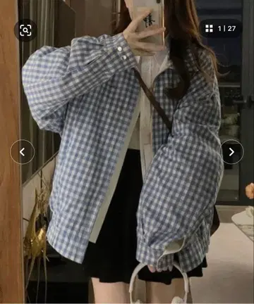 [ 2WAY ] 리버서블 무지/체크 무늬 블루종