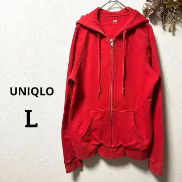 유니클로 후드티 레드 집업 후드 부착