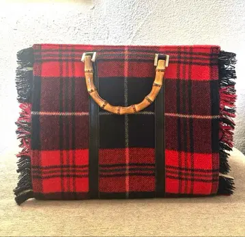 story. 타탄 체크 토트백 빨간색 대나무