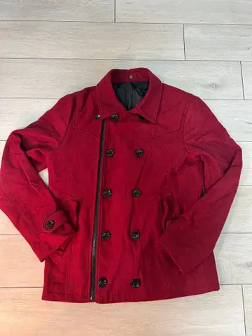 빨간색 더블 브레스트 피 코트