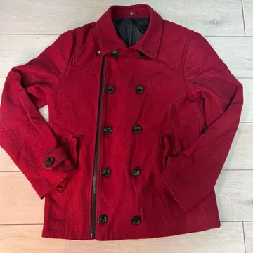 빨간색 더블 브레스트 피 코트