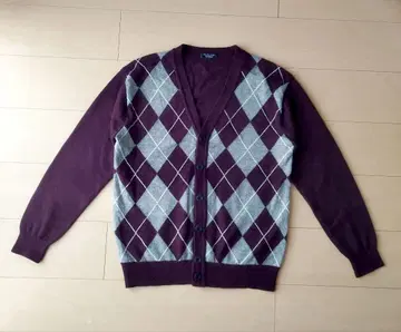 후키모리 캐시미어 100% 가디건 아가일 FUKAKI 후카키