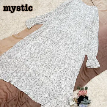 미스틱 도트 와셔 티어드 원피스 맥시 길이 화이트